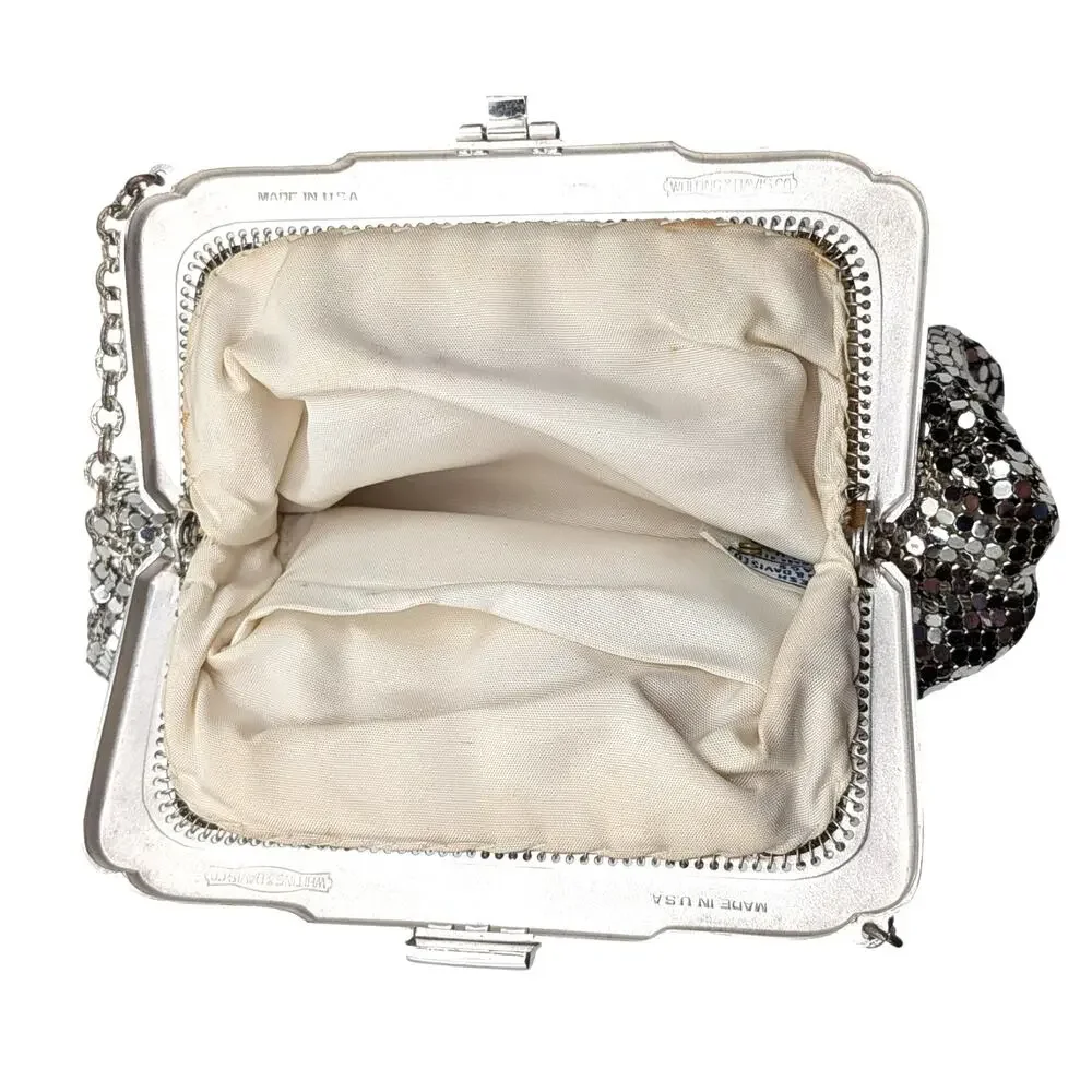 WHITING & DAVIS Vintage Mesh Purse Women's 5in Silver Tone Evening Original Box